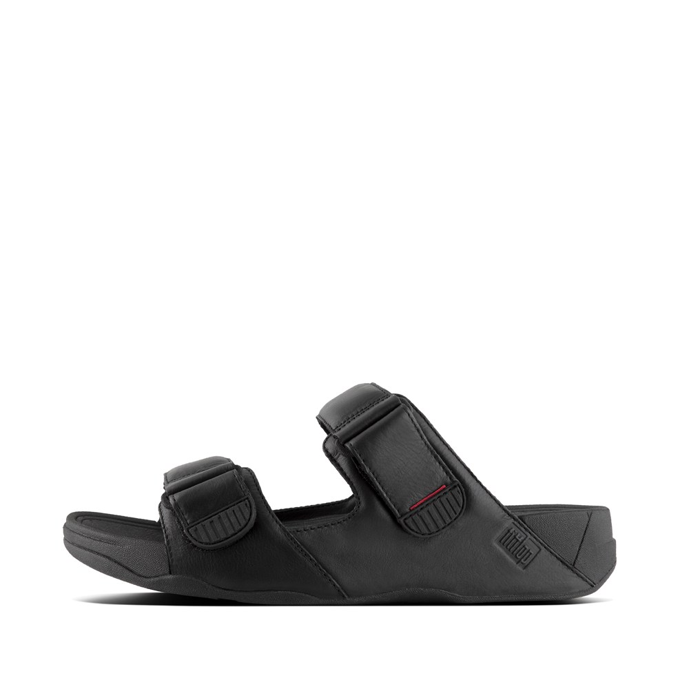 Fitflop Mens Slides - Gogh Moc Adjustable Leather - Black - 610-CVWMPQ